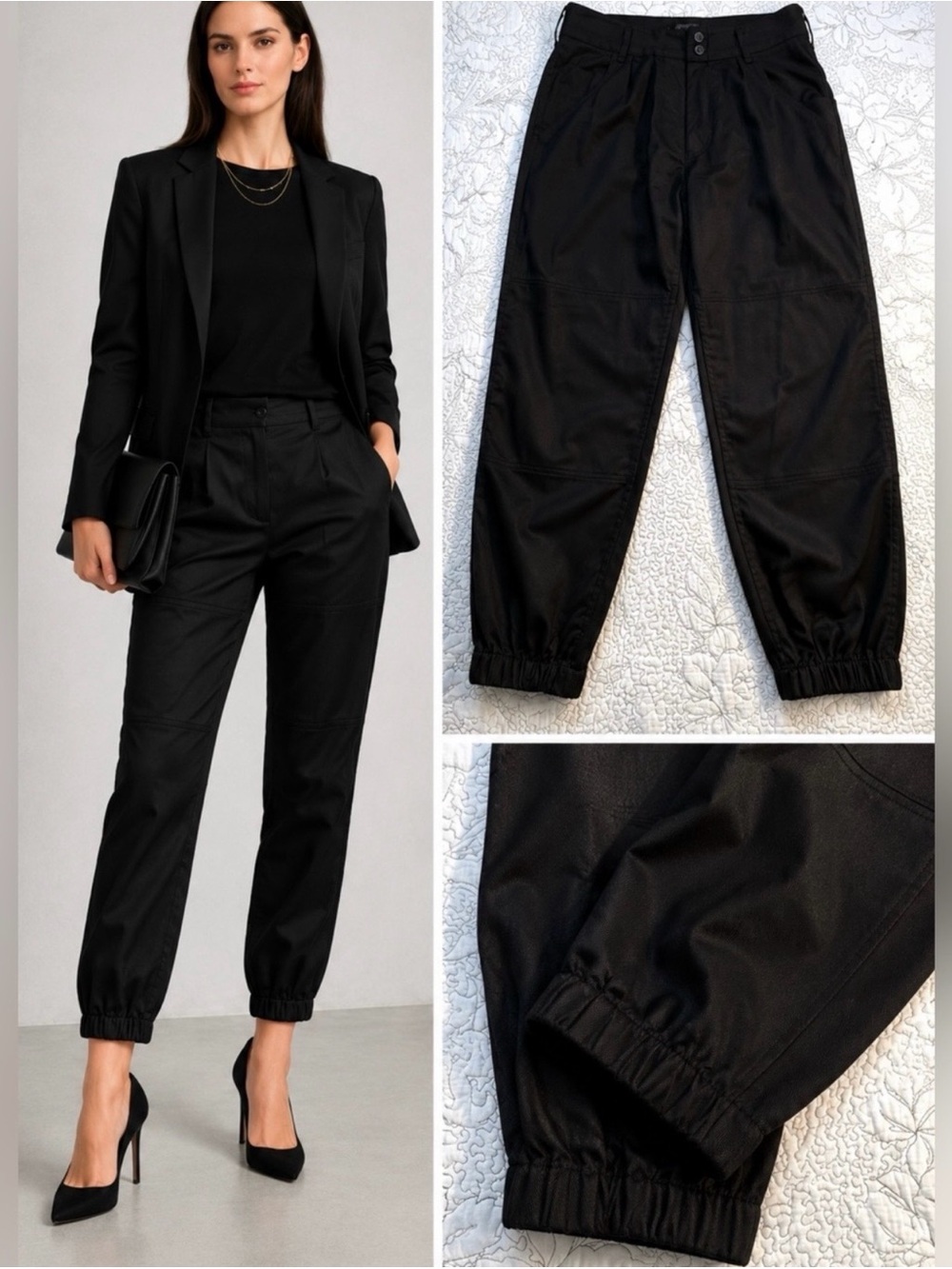 💥Nili Lotan French Military Pleated Jogger Pants Black Stretch Twill Sz 10🧡